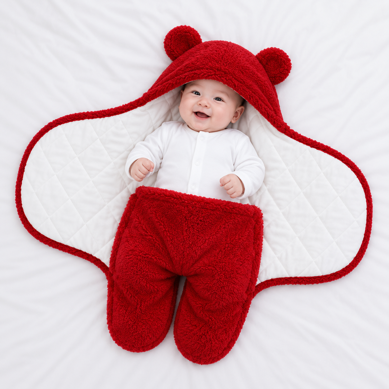 2 PCS Bear Hood Baby Blanket Combo — Brown + Red - Image 2