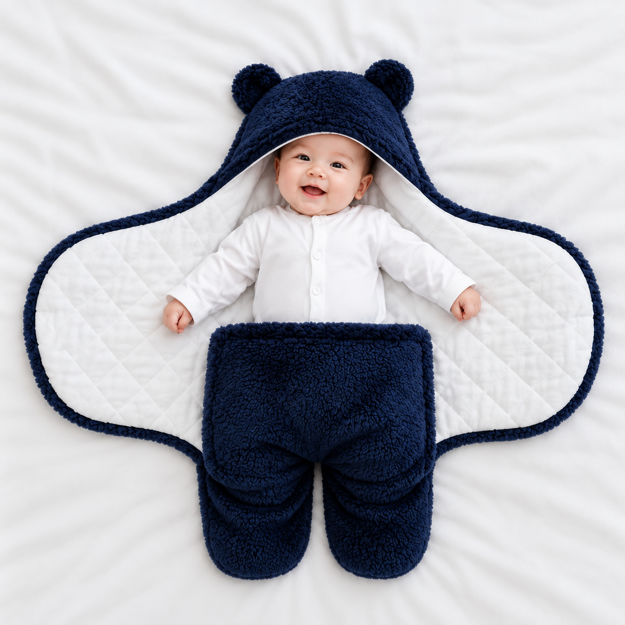 2 PCS Bear Hood Baby Blanket Combo — Brown + Navy - Image 3