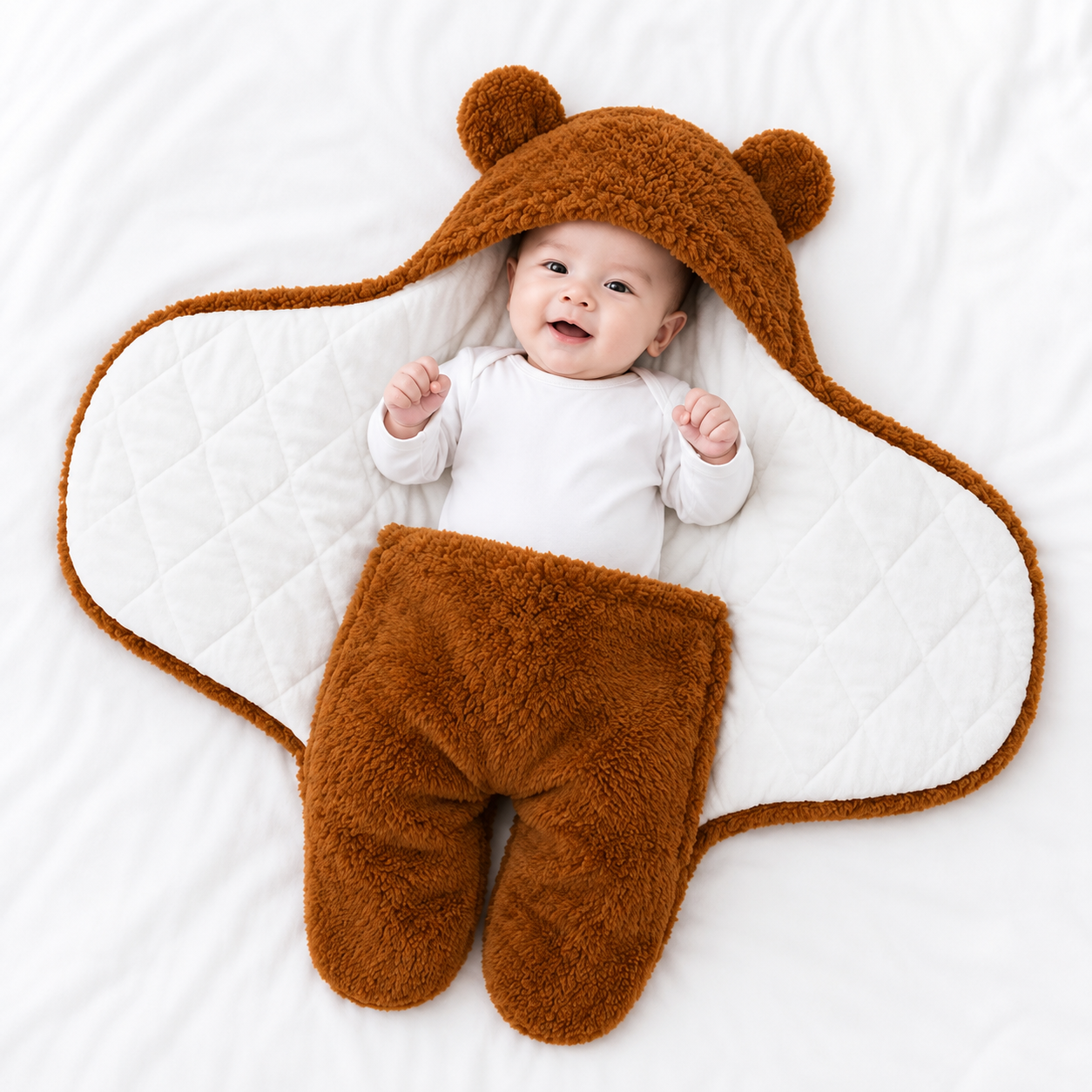 2 PCS Bear Hood Baby Blanket Combo — Brown + Red - Image 3